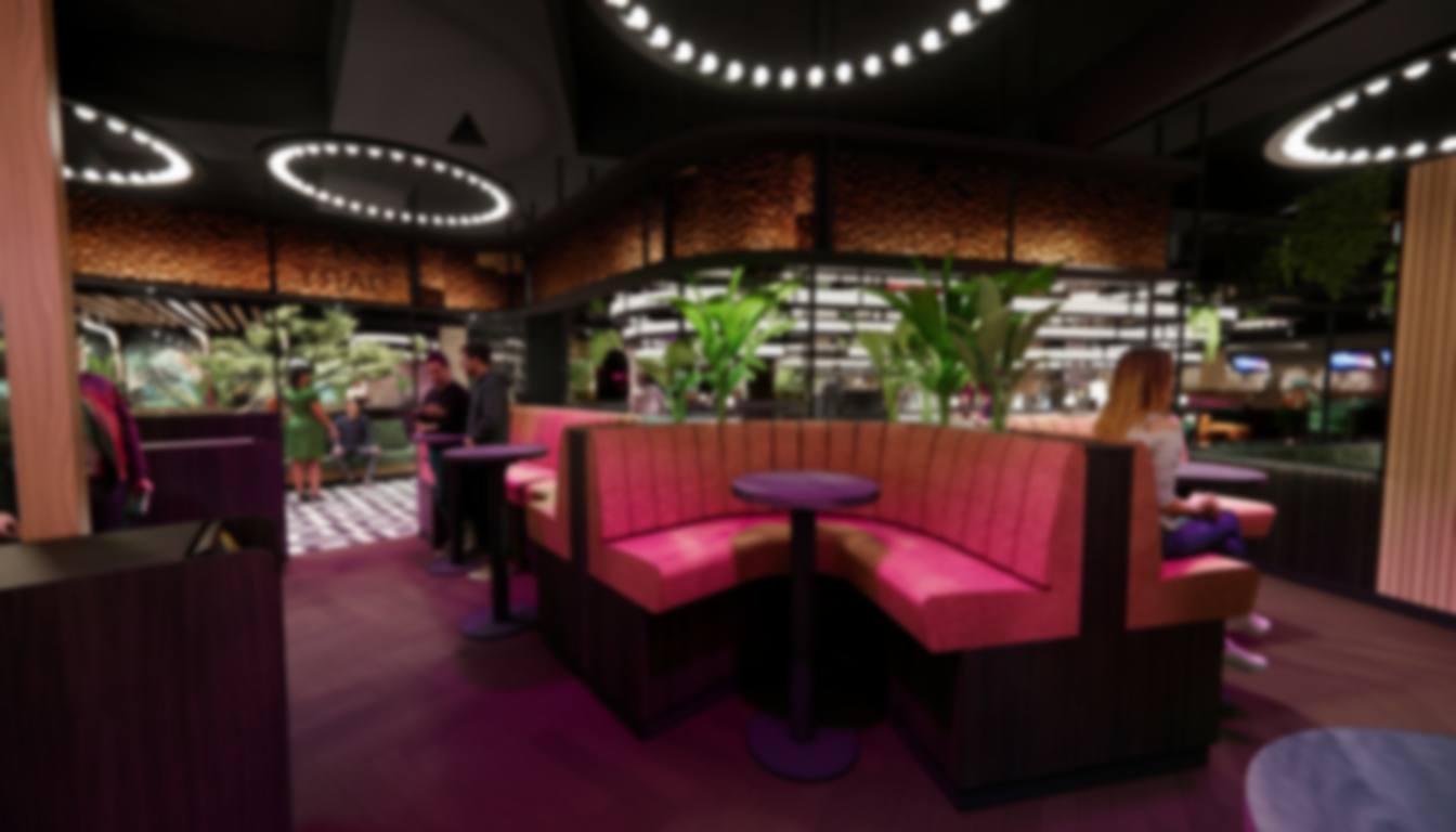 Lounge mit Sitzecken und Bar bei Bowling 2000
